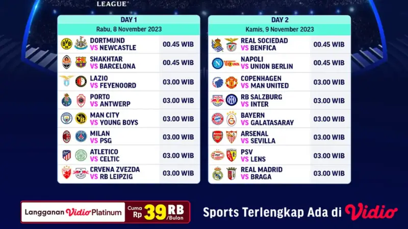 Jadwal dan Link Live Streaming Liga Champions 2023/2024