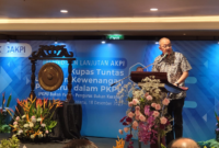 Dirjen AHU Kemenkumhan Cahyo Rahadian Muzhar saat memberikan sambutan di acara pendidikan lanjutan AKPI di Hotel Ayana Midplaza Hotel, Jakarta Pusat, Senin (18/12/2023). Foto: Istimewa