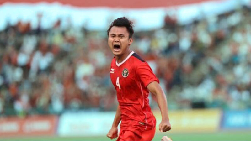 Ekspresi Komang Teguh Trisnanda seusai mencetak gol dalam pertandingan semifinal sepak bola SEA Games 2023 antara Timnas U22 Indonesia Vs Vietnam. (Sumber: PSSI)
