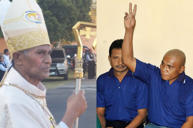 Kolase foto Uskup Agung Ende Mgr Vincentius Sensi Potokota dan Tibo cs. (Tajukflores.com)