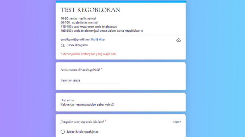 Link Ujian Tes Kegoblokan Google Form dan Tondanoweb Viral Tiktok