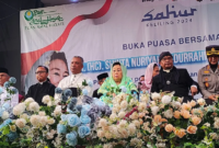 Shinta Nuriyah Abdurrahman Wahid memberikan ceramahnya kepada masyarakat lintas agama dan kepercayaan di Kulon Progo, DIY, Kamis (21/3/2024). ANTARA/Sutarmi