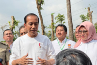 Presiden Jokowi saat memberikan keterangan pers di acara Gerakan Tanam Pohon Bersama di Hutan Kota Kawasan Industri Pulogadung, Jakarta Timur, Rabu pagi (29/11/2023). (ANTARA/Andi Firdaus)